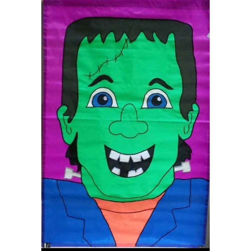 FRANKENSTEIN FRANKIE HALLOWEEN MONSTER FALL GHOUL APPLIQUE LARGE YARD FLAG NEW